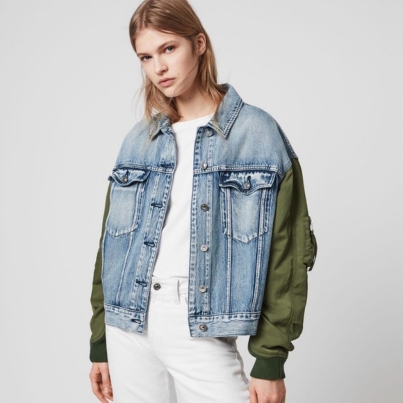 AllSaints Frankie Denim Bomber Jacket - Picture 2 of 9